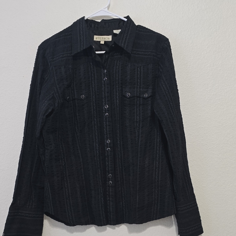 Stetson Western, Black Button-Up‎ Shirt L